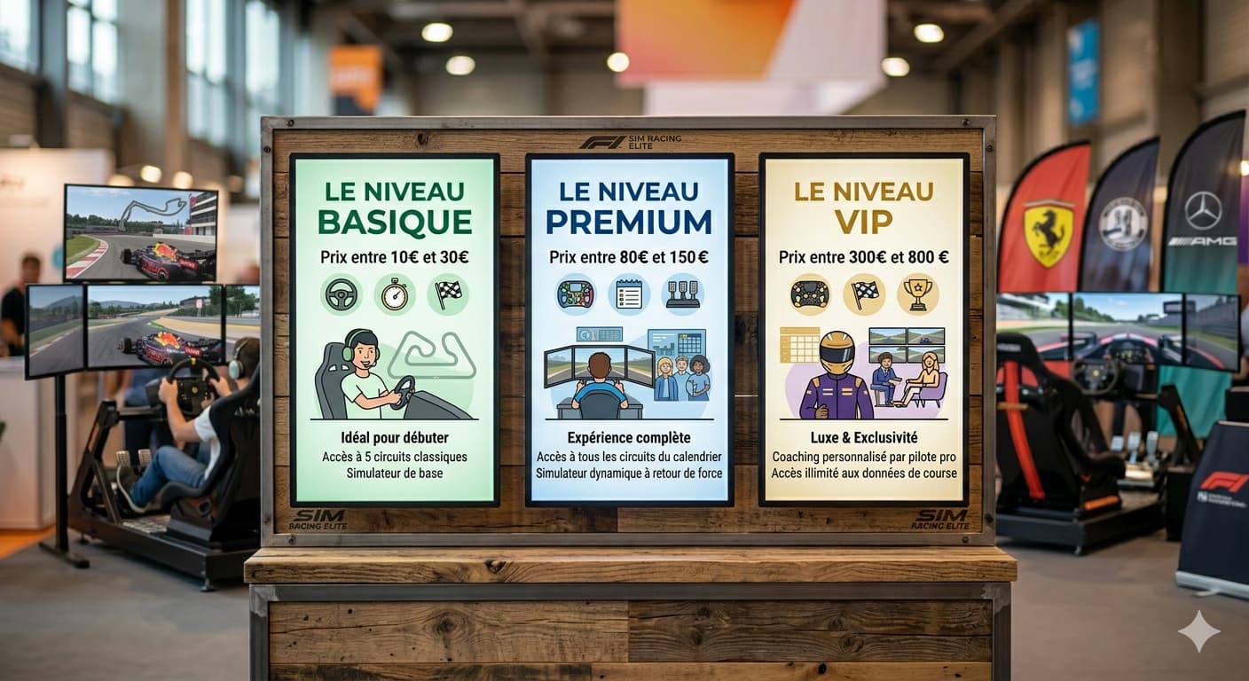 hero image qui illustre les 3 gammes de prix de l'experience. Le niveau basique, le niveau premium et le niveau VIP