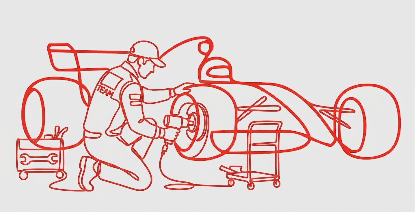 dessin au trait d'un mécano de F1